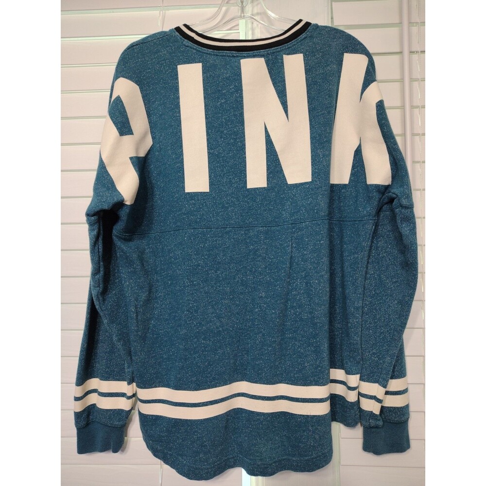 Victoria Secret PINK Small Oversized Crew Shirt Long Sleeve Pullover Teal Logo
